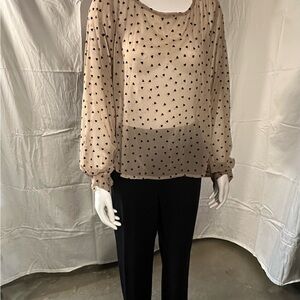 MINI-HEARTS Tan & Black Print Blouse by Passport brand Size XL